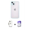MARSİLYAN™- iPhone 14 Kılıf Ahenk Çizgi Serisi - Siyah Bilvis 5in1 3D Magic Cam Ekran Koruyucu + Gold Shine Kamera Lens