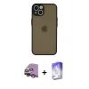 MARSİLYAN™- iPhone 14 Kılıf Ahenk Çizgi Serisi - Siyah Bilvis 5in1 3D Magic Cam Ekran Koruyucu + Raze Metal Kamera Lens - GS