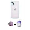 MARSİLYAN™- iPhone 14 Kılıf Ahenk Çizgi Serisi - Siyah Bilvis 5in1 3D Magic Cam Ekran Koruyucu + Raze Metal Kamera Lens - KI