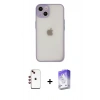MARSİLYAN™- iPhone 14 Kılıf Ahenk Çizgi Serisi - Siyah Bilvis 5in1 3D Magic Cam Ekran Koruyucu + Shine Kamera Lens - KI