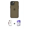 MARSİLYAN™- iPhone 14 Kılıf Ahenk Çizgi Serisi - Siyah Bilvis 5in1 3D Magic Cam Ekran Koruyucu + Shine Kamera Lens - KI
