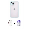 MARSİLYAN™- iPhone 14 Kılıf Ahenk Çizgi Serisi - Siyah Bilvis 5in1 3D Magic Cam Ekran Koruyucu + Shine Kamera Lens - KI