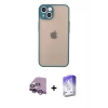 MARSİLYAN™- iPhone 14 Kılıf Ahenk Çizgi Serisi - Siyah Bilvis 5in1 3D Magic Cam Ekran Koruyucu + Mor Raze Metal Kamera Lens