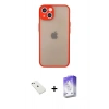 MARSİLYAN™- iPhone 14 Kılıf Ahenk Çizgi Serisi - Siyah Bilvis 5in1 3D Magic Cam Ekran Koruyucu + Pembe Diamond Kamera Lens