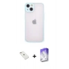 MARSİLYAN™- iPhone 14 Kılıf Ahenk Çizgi Serisi - Siyah Bilvis 5in1 3D Magic Cam Ekran Koruyucu + Pembe Diamond Kamera Lens