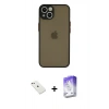 MARSİLYAN™- iPhone 14 Kılıf Ahenk Çizgi Serisi - Siyah Bilvis 5in1 3D Magic Cam Ekran Koruyucu + Pembe Diamond Kamera Lens