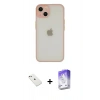 MARSİLYAN™- iPhone 14 Kılıf Ahenk Çizgi Serisi - Siyah Bilvis 5in1 3D Magic Cam Ekran Koruyucu + Pembe Diamond Kamera Lens
