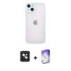 MARSİLYAN™- iPhone 14 Kılıf Ahenk Çizgi Serisi - Siyah Bilvis 5in1 3D Magic Cam Ekran Koruyucu + PVD Metal Kamera Lens - PE