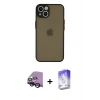 MARSİLYAN™- iPhone 14 Kılıf Ahenk Çizgi Serisi - Siyah Bilvis 5in1 3D Magic Cam Ekran Koruyucu + Raze Metal Kamera Lens - SH
