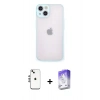 MARSİLYAN™- iPhone 14 Kılıf Ahenk Çizgi Serisi - Siyah Bilvis 5in1 3D Magic Cam Ekran Koruyucu + Shine Kamera Lens - GS