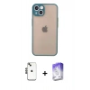 MARSİLYAN™- iPhone 14 Kılıf Ahenk Çizgi Serisi - Siyah Bilvis 5in1 3D Magic Cam Ekran Koruyucu + Shine Kamera Lens - SH