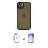 MARSİLYAN™- iPhone 14 Kılıf Ahenk Çizgi Serisi - Siyah Bilvis 5in1 3D Magic Cam Ekran Koruyucu + Shine Kamera Lens - MI