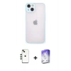 MARSİLYAN™- iPhone 14 Kılıf Ahenk Çizgi Serisi - Siyah Bilvis 5in1 3D Magic Cam Ekran Koruyucu + Shine Kamera Lens - YL