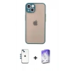 MARSİLYAN™- iPhone 14 Kılıf Ahenk Çizgi Serisi - Siyah Bilvis 5in1 3D Magic Cam Ekran Koruyucu + Shine Kamera Lens - MI