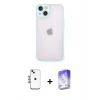 MARSİLYAN™- iPhone 14 Kılıf Ahenk Çizgi Serisi - Siyah Bilvis 5in1 3D Magic Cam Ekran Koruyucu + Shine Kamera Lens - MI