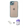 MARSİLYAN™- iPhone 14 Kılıf Ahenk Çizgi Serisi - Siyah Bilvis 5in1 3D Magic Cam Ekran Koruyucu + Sierra Blue Diamond Kamera Lens