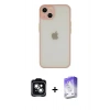 MARSİLYAN™- iPhone 14 Kılıf Ahenk Çizgi Serisi - Siyah Bilvis 5in1 3D Magic Cam Ekran Koruyucu + Yeşil PVD Metal Kamera Lens