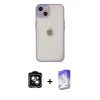 MARSİLYAN™- iPhone 14 Kılıf Ahenk Çizgi Serisi - Siyah Bilvis 5in1 3D Magic Cam Ekran Koruyucu + Yeşil PVD Metal Kamera Lens
