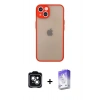 MARSİLYAN™- iPhone 14 Kılıf Ahenk Çizgi Serisi - Siyah Bilvis 5in1 3D Magic Cam Ekran Koruyucu + Yeşil PVD Metal Kamera Lens