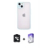 MARSİLYAN™- iPhone 14 Kılıf Ahenk Çizgi Serisi - Siyah Bilvis 5in1 3D Magic Cam Ekran Koruyucu + Yeşil PVD Metal Kamera Lens