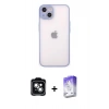 MARSİLYAN™- iPhone 14 Kılıf Ahenk Çizgi Serisi - Siyah Bilvis 5in1 3D Magic Cam Ekran Koruyucu + Yeşil PVD Metal Kamera Lens