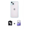 MARSİLYAN™- iPhone 14 Kılıf Ahenk Çizgi Serisi - Siyah Bilvis 5in1 5D Magic Hayalet Cam Ekran Koruyucu + PVD Metal Kamera Lens - GS