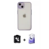MARSİLYAN™- iPhone 14 Kılıf Ahenk Çizgi Serisi - Siyah Bilvis 5in1 5D Magic Hayalet Cam Ekran Koruyucu + PVD Metal Kamera Lens - GS