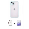 MARSİLYAN™- iPhone 14 Kılıf Ahenk Çizgi Serisi - Siyah Bilvis 5in1 5D Magic Hayalet Cam Ekran Koruyucu + Kırmızı Shine Kamera Lens