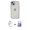 MARSİLYAN™- iPhone 14 Kılıf Ahenk Çizgi Serisi - Siyah Bilvis 5in1 5D Magic Hayalet Cam Ekran Koruyucu + Kırmızı Shine Kamera Lens