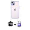 MARSİLYAN™- iPhone 14 Kılıf Ahenk Çizgi Serisi - Siyah Bilvis 5in1 5D Magic Hayalet Cam Ekran Koruyucu + PVD Metal Kamera Lens - MI