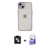 MARSİLYAN™- iPhone 14 Kılıf Ahenk Çizgi Serisi - Siyah Bilvis 5in1 5D Magic Hayalet Cam Ekran Koruyucu + PVD Metal Kamera Lens - YL