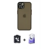 MARSİLYAN™- iPhone 14 Kılıf Ahenk Çizgi Serisi - Siyah Bilvis 5in1 5D Magic Hayalet Cam Ekran Koruyucu + PVD Metal Kamera Lens - SH