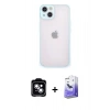 MARSİLYAN™- iPhone 14 Kılıf Ahenk Çizgi Serisi - Siyah Bilvis 5in1 5D Magic Hayalet Cam Ekran Koruyucu + PVD Metal Kamera Lens - MI