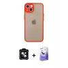 MARSİLYAN™- iPhone 14 Kılıf Ahenk Çizgi Serisi - Siyah Bilvis 5in1 5D Magic Hayalet Cam Ekran Koruyucu + PVD Metal Kamera Lens - MI