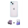 MARSİLYAN™- iPhone 14 Kılıf Ahenk Çizgi Serisi - Siyah Bilvis 5in1 5D Magic Hayalet Cam Ekran Koruyucu + Raze Metal Kamera Lens - SH