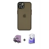 MARSİLYAN™- iPhone 14 Kılıf Ahenk Çizgi Serisi - Siyah Bilvis 5in1 5D Magic Hayalet Cam Ekran Koruyucu + Raze Metal Kamera Lens - SH