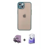 MARSİLYAN™- iPhone 14 Kılıf Ahenk Çizgi Serisi - Siyah Bilvis 5in1 5D Magic Hayalet Cam Ekran Koruyucu + Raze Metal Kamera Lens - SH