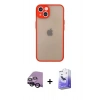MARSİLYAN™- iPhone 14 Kılıf Ahenk Çizgi Serisi - Siyah Bilvis 5in1 5D Magic Hayalet Cam Ekran Koruyucu + Raze Metal Kamera Lens - SH