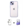 MARSİLYAN™- iPhone 14 Kılıf Ahenk Çizgi Serisi - Siyah Bilvis 5in1 5D Magic Hayalet Cam Ekran Koruyucu + Shine Kamera Lens - SH