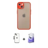 MARSİLYAN™- iPhone 14 Kılıf Ahenk Çizgi Serisi - Siyah Bilvis 5in1 5D Magic Hayalet Cam Ekran Koruyucu + Shine Kamera Lens - SH