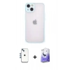 MARSİLYAN™- iPhone 14 Kılıf Ahenk Çizgi Serisi - Siyah Bilvis 5in1 5D Magic Hayalet Cam Ekran Koruyucu + Shine Kamera Lens - MI