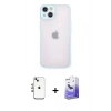 MARSİLYAN™- iPhone 14 Kılıf Ahenk Çizgi Serisi - Siyah Bilvis 5in1 5D Magic Hayalet Cam Ekran Koruyucu + Shine Kamera Lens - GI