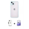 MARSİLYAN™- iPhone 14 Kılıf Ahenk Çizgi Serisi - Siyah Bilvis 5in1 5D Magic Hayalet Cam Ekran Koruyucu + Shine Kamera Lens - SH