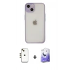 MARSİLYAN™- iPhone 14 Kılıf Ahenk Çizgi Serisi - Siyah Bilvis 5in1 5D Magic Hayalet Cam Ekran Koruyucu + Shine Kamera Lens - GD