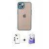 MARSİLYAN™- iPhone 14 Kılıf Ahenk Çizgi Serisi - Siyah Bilvis 5in1 5D Magic Hayalet Cam Ekran Koruyucu + Shine Kamera Lens - YL