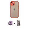MARSİLYAN™- iPhone 14 Kılıf Ahenk Çizgi Serisi - Siyah Bilvis Hayalet Cam Ekran Koruyucu + Raze Metal Kamera Lens - GS