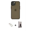 MARSİLYAN™- iPhone 14 Kılıf Ahenk Çizgi Serisi - Siyah Bilvis Hayalet Cam Ekran Koruyucu + Diamond Kamera Lens - KI