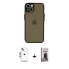 MARSİLYAN™- iPhone 14 Kılıf Ahenk Çizgi Serisi - Siyah Bilvis Hayalet Cam Ekran Koruyucu + Shine Kamera Lens - MI