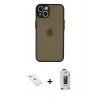 MARSİLYAN™- iPhone 14 Kılıf Ahenk Çizgi Serisi - Siyah Bilvis Hayalet Cam Ekran Koruyucu + Diamond Kamera Lens - PE