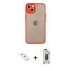 MARSİLYAN™- iPhone 14 Kılıf Ahenk Çizgi Serisi - Siyah Bilvis Hayalet Cam Ekran Koruyucu + Diamond Kamera Lens - PE
